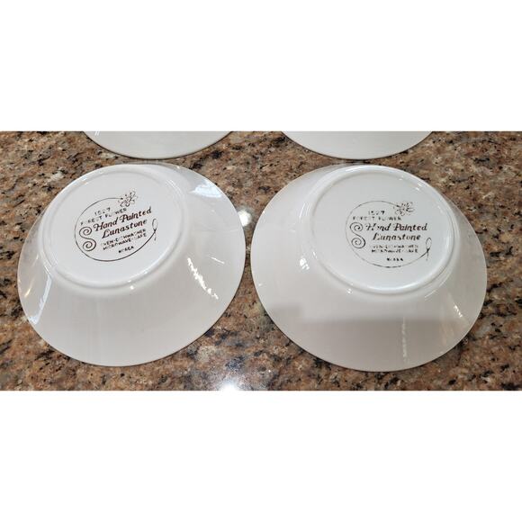 Vintage Hand-painted Lunastone Bowls Matching #1527 Forest Flowers (4 Set) 6.5" - Picture 5 of 12